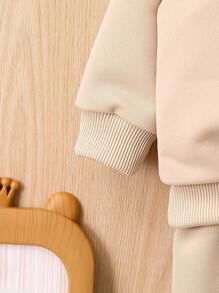 SHEIN Baby Boy Letter Patched Detail Sweatshirt & Sweatpants - Apricot - View 5