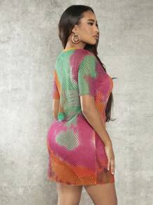 SHEIN SXY Đầm nhuộm lưới cá váy mùa thu - Nhiều màu - Xem 2