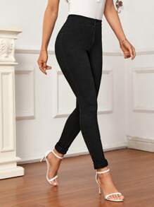 SHEIN Tall Jeans ajustados unicolor - Negro - Ver 5