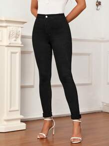 SHEIN Tall Jeans ajustados unicolor - Negro - Ver 7