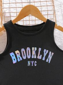 Tween Girl Letter Graphic Tank Top & Trousers - Multicolor - View 3