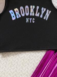 Tween Girl Letter Graphic Tank Top & Trousers - Multicolor - View 4