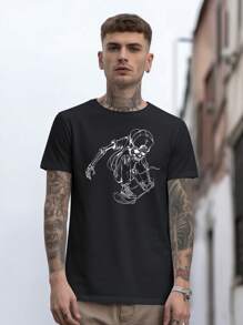 Áo thun nam họa tiết bộ xương, dành cho lễ Halloween - màu đen - Xem 1