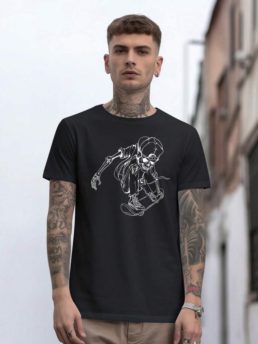 Áo thun nam họa tiết bộ xương, dành cho lễ Halloween - màu đen - Xem 1