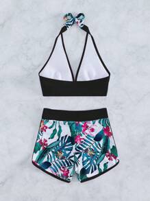 SHEIN Swim Summer Beach Tropical Print Halter Bikini Set - Multicolor - View 7