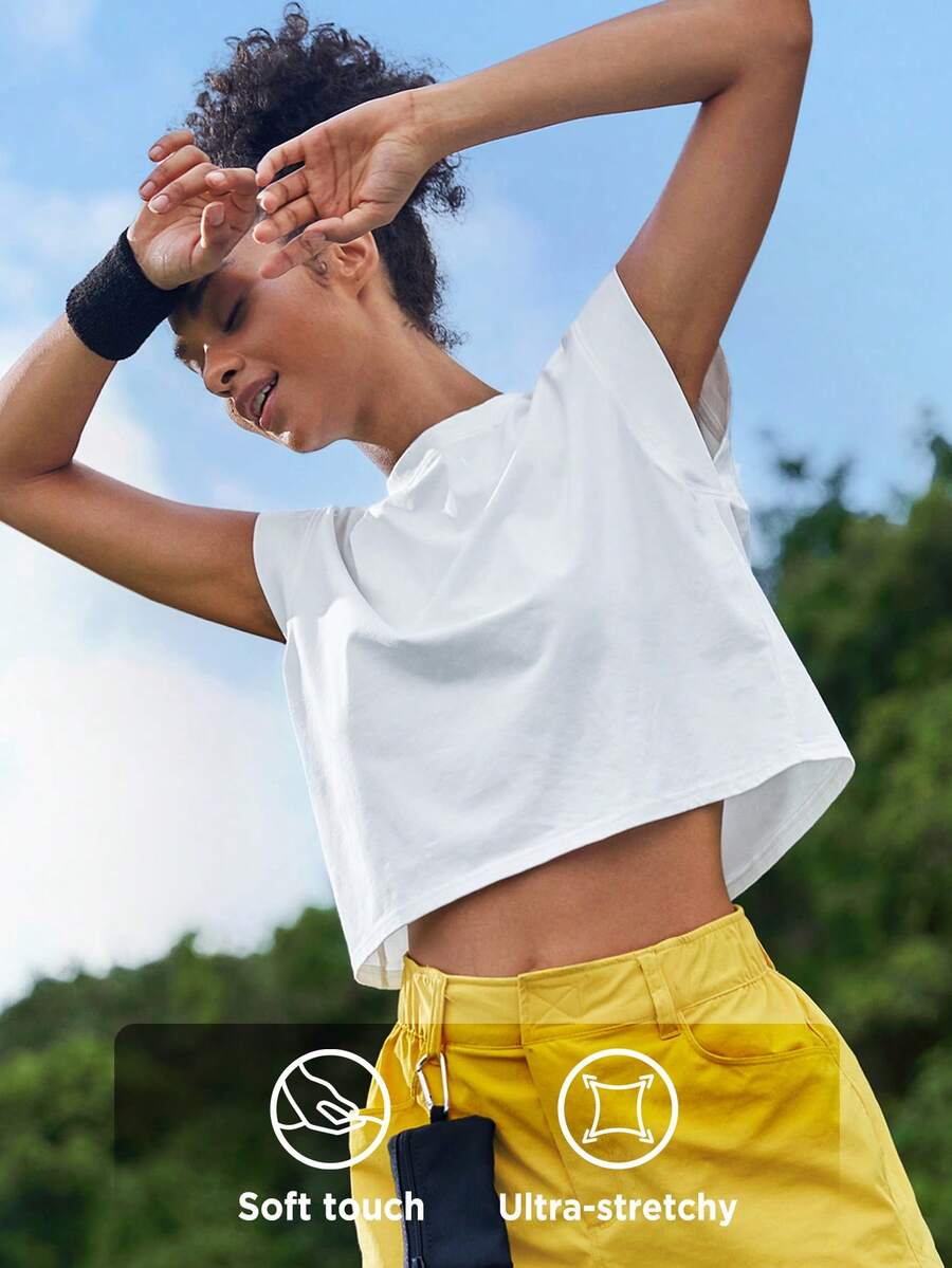 Gameset SHEIN Sport Tricou cu mânecă scurtă și mâneci largi pentru drumeții în aer liber și navetă