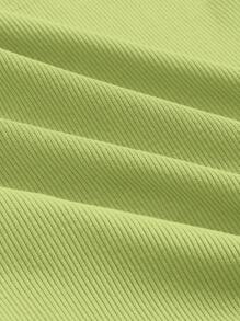 SHEIN EZwear Cổ vuông Gân đan Áo phông Crop - Màu xanh chanh - Xem 4