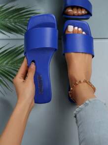 時尚藍色涼鞋適合女士,極簡單帶涼拖 - 藍色 - 查看 1