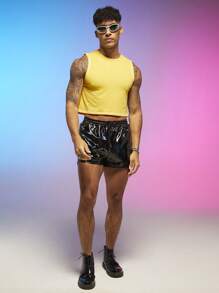 FeverCity Nam Chất rắn Crop Tank Top - Màu vàng - Xem 1