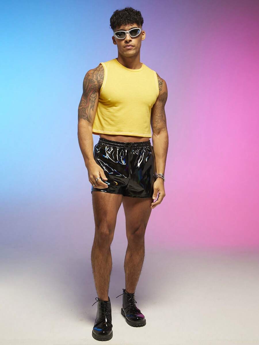 FeverCity Nam Chất rắn Crop Tank Top - Màu vàng - Xem 1