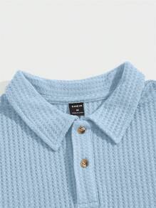 GENTILAND Nam Dệt kim Waffle Áo polo - Màu xanh nhạt - Xem 3