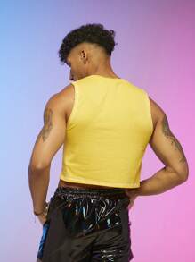 FeverCity Nam Chất rắn Crop Tank Top - Màu vàng - Xem 5