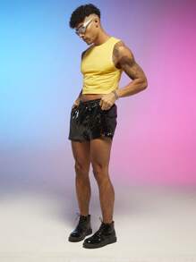 FeverCity Nam Chất rắn Crop Tank Top - Màu vàng - Xem 6