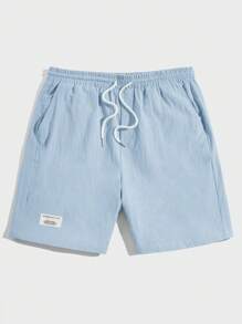 SWAVVY Men Letter Patched Detail Drawstring Waist Shorts