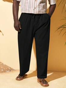 EASEVO 男士大码腰部抽繩斜口袋長褲 - 黑色 - 查看 1