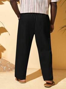 EASEVO 男士大码腰部抽繩斜口袋長褲 - 黑色 - 查看 2