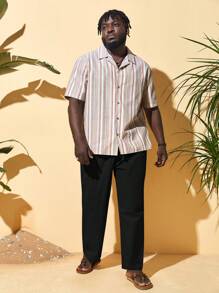 EASEVO 男士大码腰部抽繩斜口袋長褲 - 黑色 - 查看 4