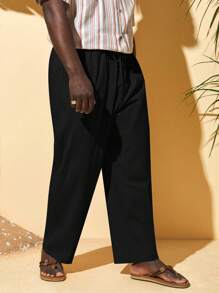 EASEVO 男士大码腰部抽繩斜口袋長褲 - 黑色 - 查看 6