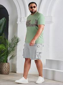 Manfinity NXTstreet Men Plus Letter Patched Flap Pocket Drawstring Waist Cargo Shorts - Light Grey - View 5