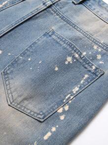 Hombres Shorts en mezclilla desgarro crudo con estampado de tinte de salpicadura - Azul lavado medio - Ver 5