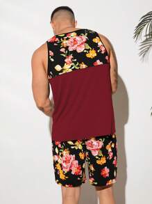 GENTILAND Men Floral Print Tank Top & Shorts