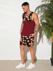 GENTILAND Men Floral Print Tank Top & Shorts