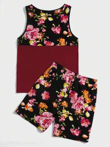 GENTILAND Men Floral Print Tank Top & Shorts