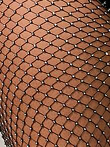 SHEIN Unity Pha lê Chi tiết đáng kinh ngạc Lưới Trang trí Fuzzy Quần - màu đen - Xem 7