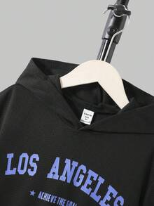 SHEIN Tween Boy Letter Graphic Hooded Tee & Joggers - Black - View 7