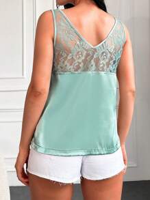 Contrast Lace V Neck Blouse
