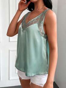 Contrast Lace V Neck Blouse