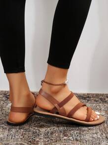 Giày bệt nữ, Sandal hở mũi có dây chun thông thường, Sandal đi ngoài trời đa năng. Dép xỏ ngón khoét lỗ trang trí hoa - màu nâu - Xem 2