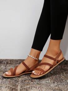 Giày bệt nữ, Sandal hở mũi có dây chun thông thường, Sandal đi ngoài trời đa năng. Dép xỏ ngón khoét lỗ trang trí hoa - màu nâu - Xem 4