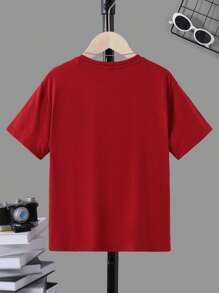 SHEIN Con trai In cây dừa Áo thun Không có vòng cổ - Đỏ - Xem 2