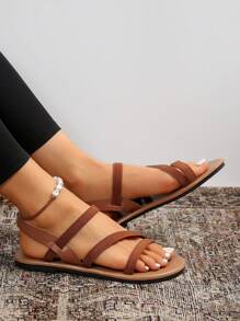 Giày bệt nữ, Sandal hở mũi có dây chun thông thường, Sandal đi ngoài trời đa năng. Dép xỏ ngón khoét lỗ trang trí hoa - màu nâu - Xem 8