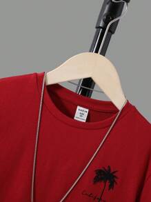 SHEIN Con trai In cây dừa Áo thun Không có vòng cổ - Đỏ - Xem 4
