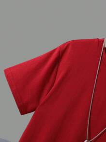 SHEIN Con trai In cây dừa Áo thun Không có vòng cổ - Đỏ - Xem 5