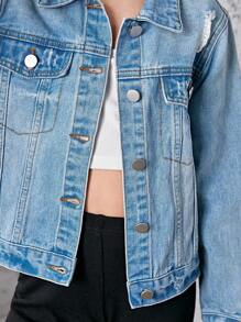 SHEIN Sparklyn 女大童翻蓋口袋牛仔夾克