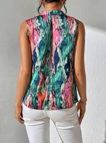 SHEIN Privé Allover Print Draped Collar Sleeveless Blouse - Multicolor - View 3