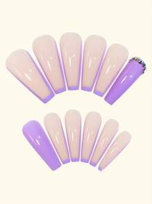 提升你風格帶24入組水鑽裝飾紫色純顏色法語假指甲和1張膠帶和1入組指甲銼 - 淺灰紫 - 查看 2