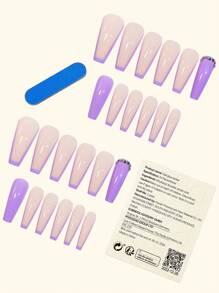 提升你風格帶24入組水鑽裝飾紫色純顏色法語假指甲和1張膠帶和1入組指甲銼 - 淺灰紫 - 查看 3