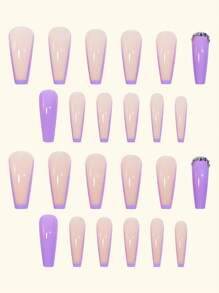 提升你風格帶24入組水鑽裝飾紫色純顏色法語假指甲和1張膠帶和1入組指甲銼 - 淺灰紫 - 查看 4