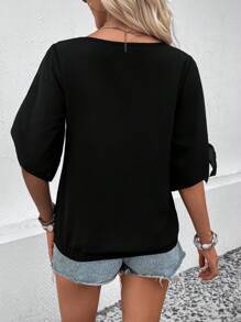 SHEIN LUNE Knot Split Sleeve Blouse - Black - View 2