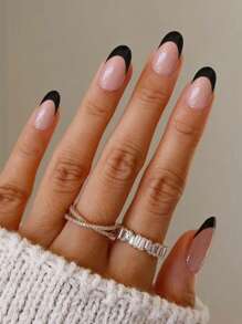 提升你風格帶24入組黑色法式假指甲和1張膠帶和1入組指甲銼 - 黑色 - 查看 1