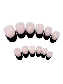 提升你風格帶24入組黑色法式假指甲和1張膠帶和1入組指甲銼 - 黑色 - 查看 2