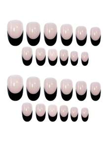 提升你風格帶24入組黑色法式假指甲和1張膠帶和1入組指甲銼 - 黑色 - 查看 3