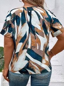 SHEIN Unity 大碼滿版印花缺口領半排扣襯衫 - 彩色 - 查看 2