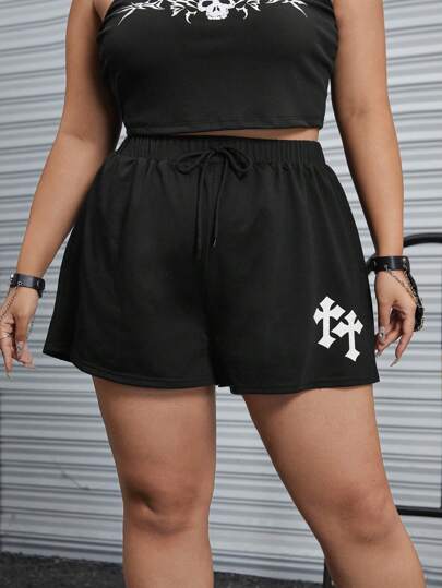 Grunge Punk Plus Short Motif Croix À Cordon