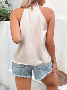 SHEIN Clasi 大碼素色前扭結繞頸襯衫 - 杏色 - 查看 2