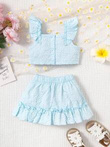 Baby Girl Ruffle Trim Cami Top & Ruffle Hem Skirt - Baby Blue - View 1